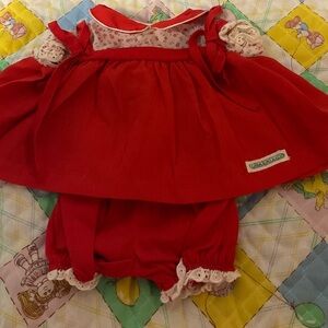 Vintage Cabbage Patch Kids Red Dress With Shoulder Ties & Bloomers Canada LTEE